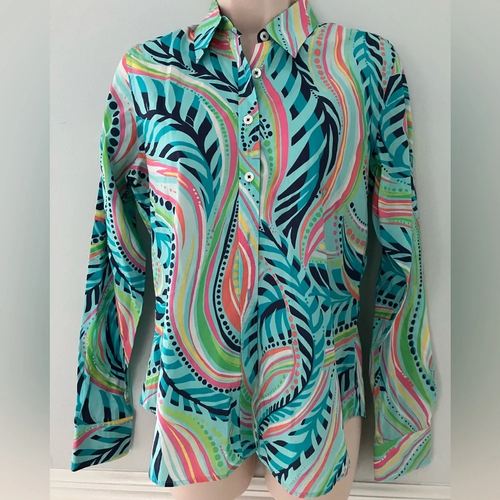 Lilly Pulitzer button down Cotton blouse bold preppy maximalist paisley 8 - Picture 1 of 8